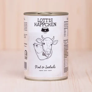 Sparpaket 24 x 400 g Lottis Häppchen Rind & Seelachs Hunde Nassfutter Echt